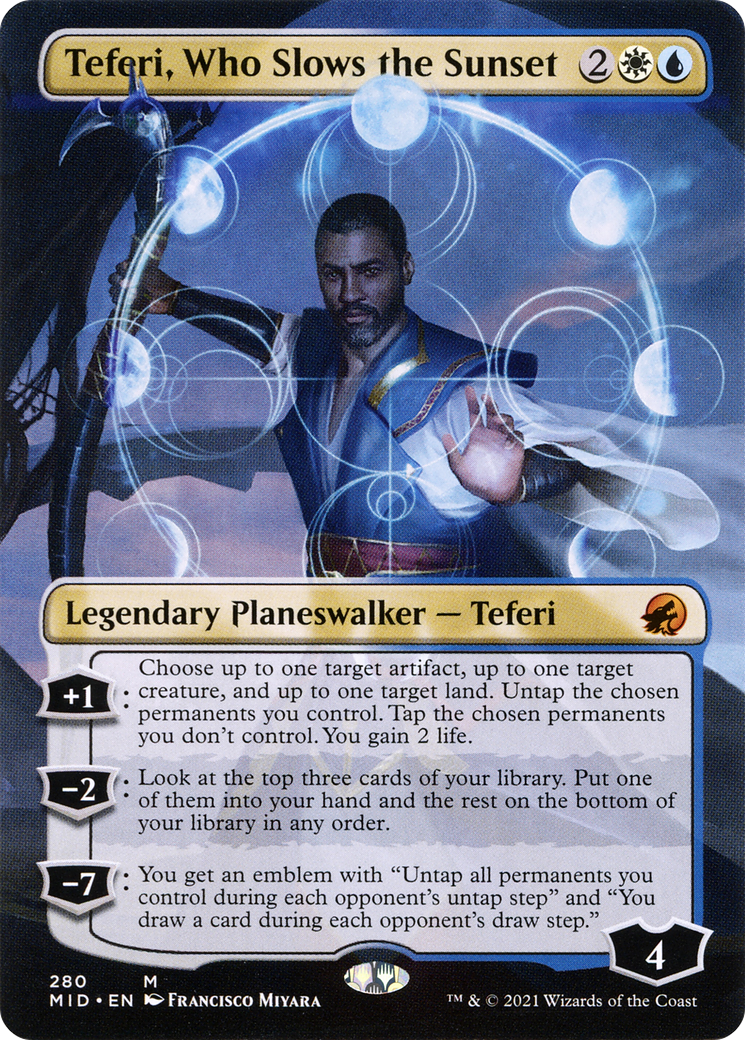 Magic the Gathering Trading Card Game Innistrad: Midnight Hunt Mythic Rare Teferi, Who Slows the Sunset #280 [Borderless Planeswalker]