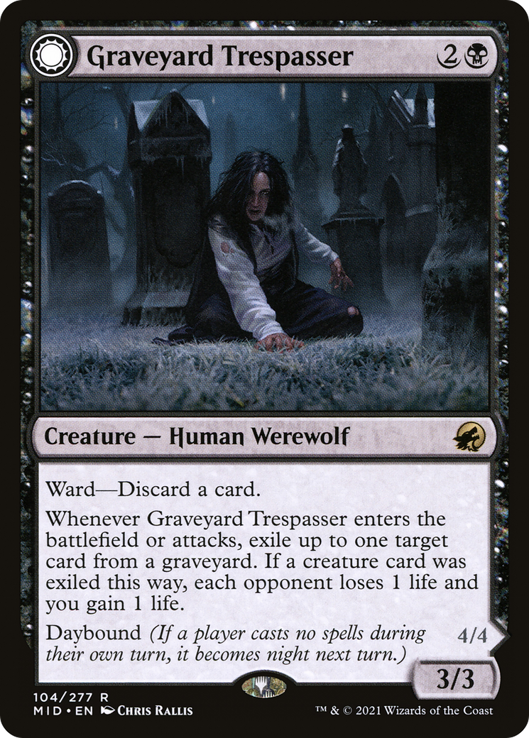 Graveyard Trespasser // Graveyard Glutton (MID-104) - Innistrad: Midnight  Hunt: (Double Faced Transform) Foil - Game Nerdz
