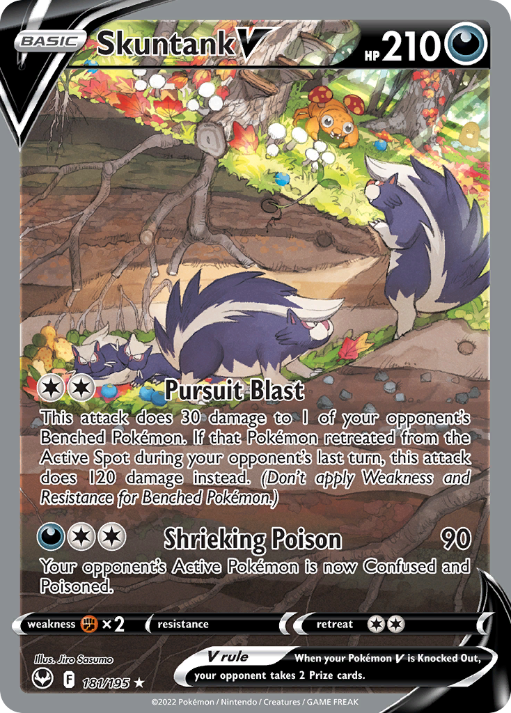 skuntank v pokemon card price 180/195 Brilliant Stars Holo Rare end display Skuntank V #181 Silver Tempest