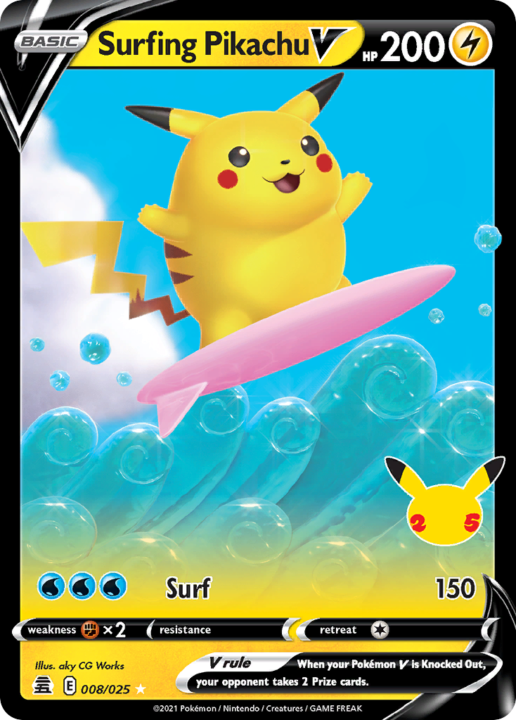 Surfing Pikachu V 8/25 - Celebrations Holofoil - Game Nerdz