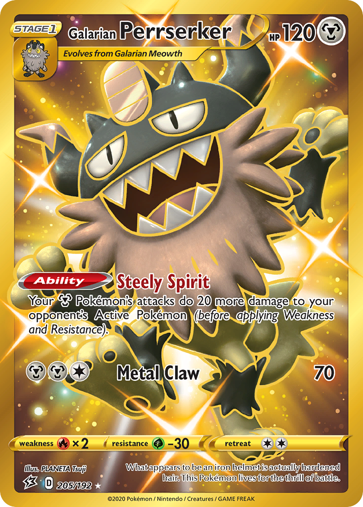 Galarian Perrserker 205/192 - Rebel Clash Holofoil - Game Nerdz Galarian Perrserker 205/192 - Rebel Clash Holofoil - Game Nerdz