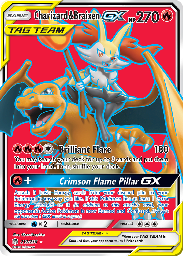 tag team pokemon cards charizard Reshiram & GX - 2019 (Kaya Lichtleitner) art depiction of Reshiram and Charizard that makes it a true standout piece PSA 9 Charizard & Braixen