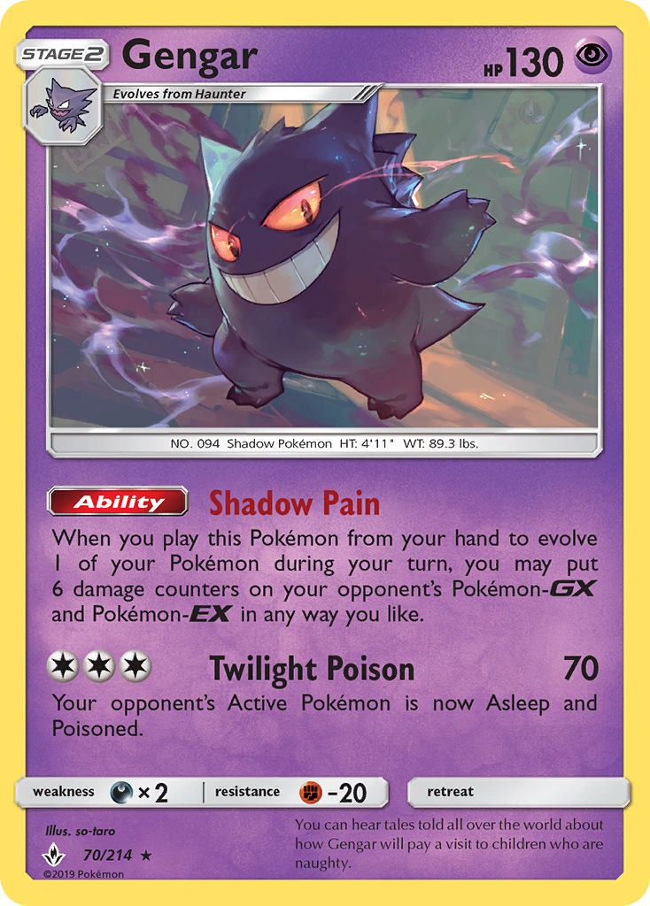 Gengar 70/214 - Unbroken Bonds Reverse Holofoil - Game Nerdz