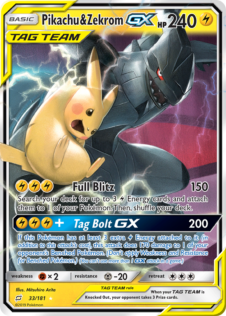 Pikachu & Zekrom-GX 33/181 - Team Up Holofoil - Game Nerdz