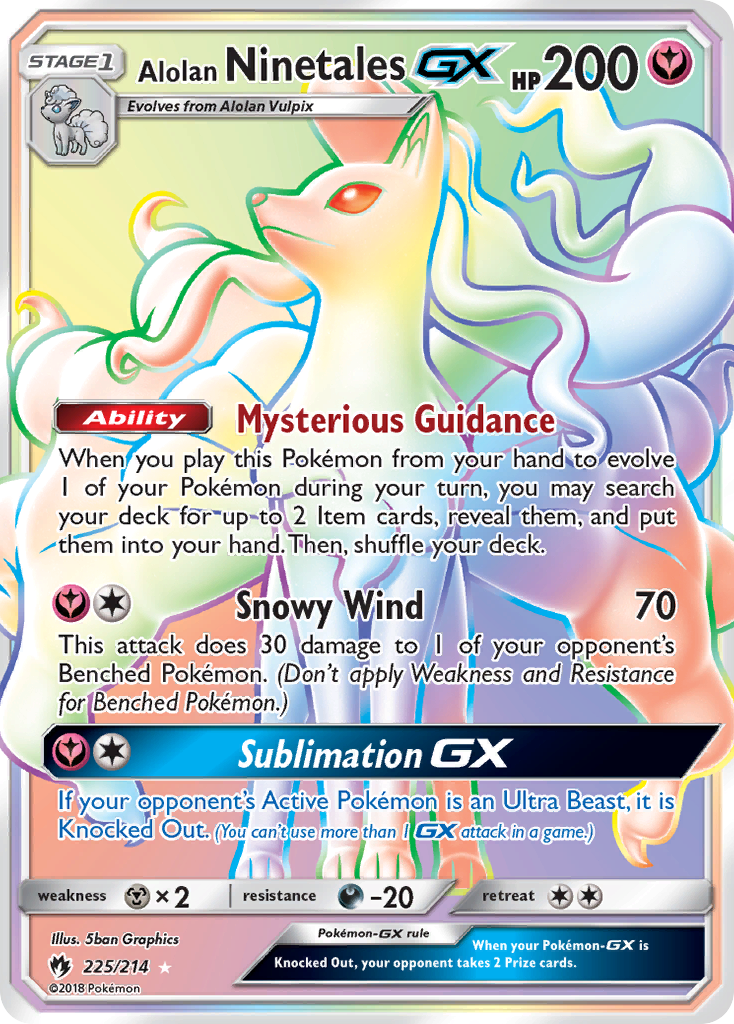 Alolan Ninetales-GX 225/214 - Lost Thunder Holofoil - Game Nerdz