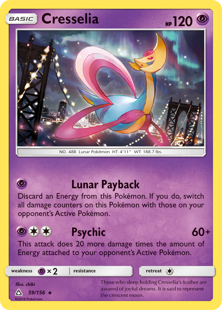 shiny cresselia pokemon card 59/156 - Ultra Prism Reverse Holofoil If you go second and its your first turn Cresselia | Diamond & Pearl—Great