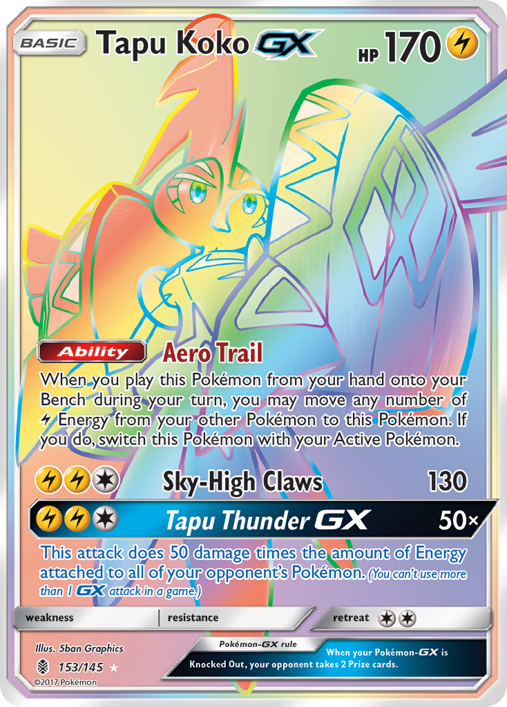 tapu koko pokemon card value GX 153/145 Rainbow Secret Rare Near Mint Lightning / 210 / VMAX Attack 1 Tapu Koko V 2021 Japanese