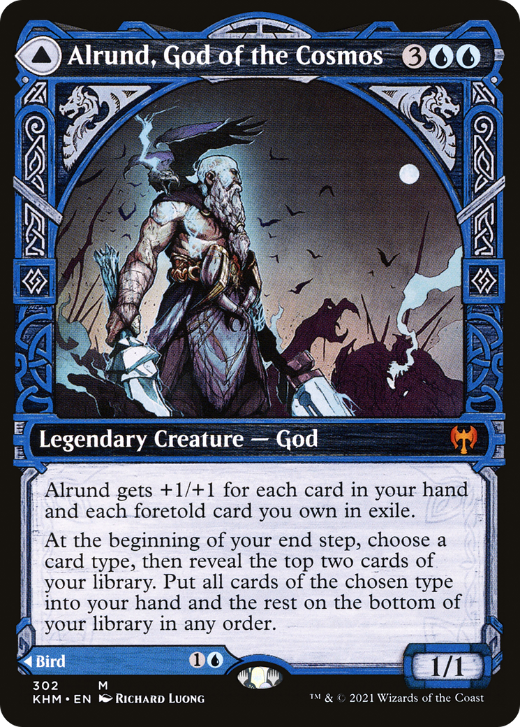 Alrund, God of the Cosmos // Hakka, Whispering Raven (KHM-302) - Kaldheim:  (Showcase) Foil - Game Nerdz