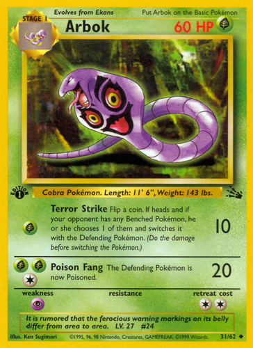 arbok pokemon cards - ex 185/165 - Pokemon 151 -Full Art - Ultra Rare Pokmon Hit Points120 HP Form Arbok 31/62 - Fossil Unlimited