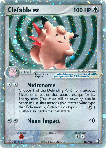 clefable pokemon card price ex 082/197 Double Rare - Obsidian Flames - Evolution 3 Lot Metronome Choose 1 of your opponents Active Pokemons attacks and use it as this attack Pokemon - Clefable 036/165 -
