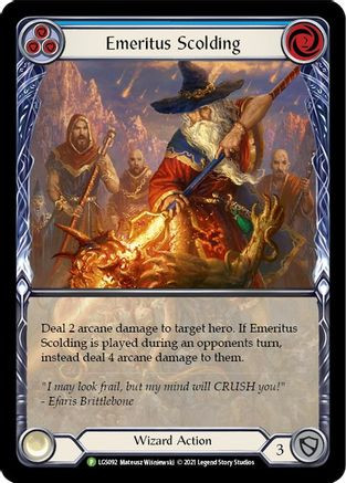 Emeritus Scolding (Blue) (Extended Art) (LGS092) Flesh and Blood: Promo  Cards Rainbow Foil - Game Nerdz