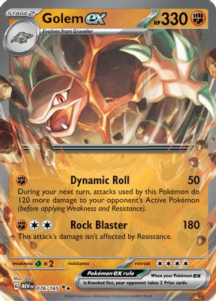 Golem ex - 076/165 76 - SV Scarlet and Violet 151 Holofoil - Game Nerdz Golem ex - 076/165 76 - SV Scarlet and Violet 151 Holofoil - Game Nerdz