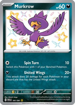 Murkrow 181 - SV Paldean Fates Holofoil - Game Nerdz
