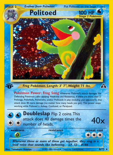 POLITOED HOLO 8/75 ニョロトノ 英語版 ポケットモンスター Politoed 8/75 - Neo Discovery Unlimited Holofoil (HP) - Game Nerdz