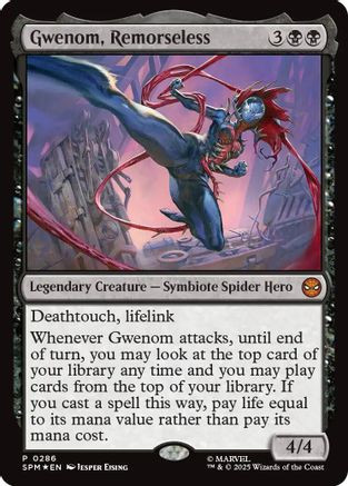 Magic the Gathering Marvel Spider-Man Mythic Rare Gwenom, Remorseless #286 [Promo FOIL] (Pre-Order ships )