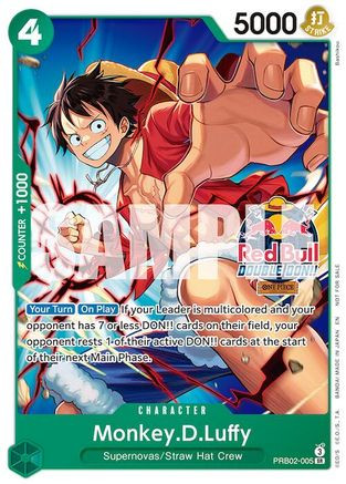 Monkey.D.Luffy (Red Bull Double Don!!) (PRB02-005) One Piece Promotion Cards、Bandai、kayou