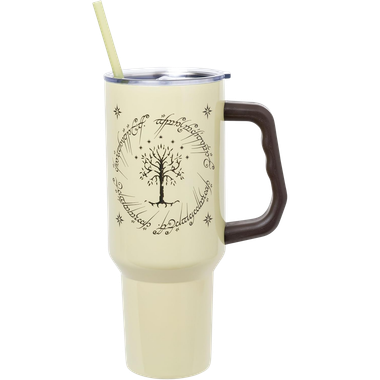 The Lord of the Rings: Tree of Gondor Stars & Runes - Stainless Steel Tumbler w/Handle & Reusable Straw (40oz)、Silver Buffalo、kayou