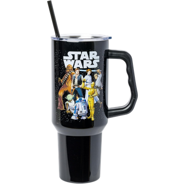 Star Wars: Group Shot - Stainless Steel Tumbler w/Handle & Reusable Straw (40oz)、Silver Buffalo、kayou