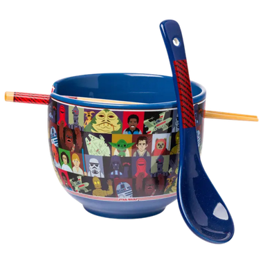 Star Wars: Friends & Enemies - Ceramic Ramen Bowl w/Chopsticks & Spoon (20oz)、Silver Buffalo、kayou