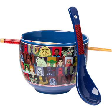 Star Wars: Happy Friends & Enemies - Ceramic Ramen Bowl w/Chopsticks & Spoon (20oz)、Silver Buffalo、kayou