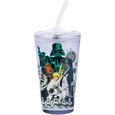 Star Wars: Hip Street Vader Troopers Rebel - Pint Glass w/Reusable Straw (16oz)、Silver Buffalo、kayou
