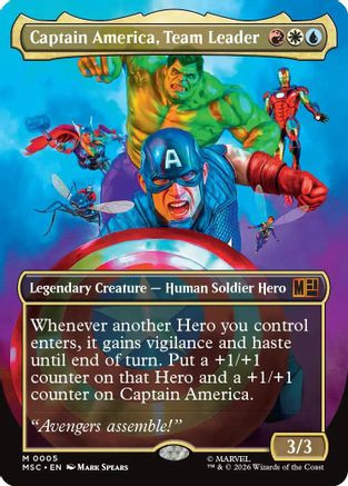Captain America, Team Leader (Borderless) (MSC-005) - Commander: Marvel Super Heroes Foil、Wizards of the Coast、kayou