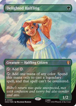 Delighted Halfling (Borderless) (Surge Foil) (HOC-065) - The Hobbit Foil、Wizards of the Coast、kayou