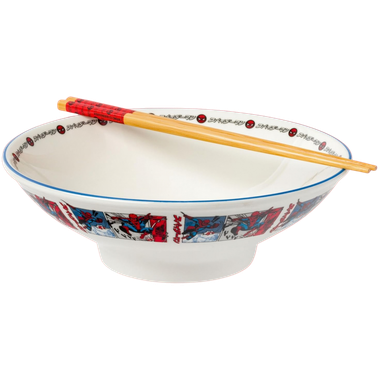 Marvel: Spiderman - Manga Panels - Ceramic Ramen Bowl w/Chopsticks (30oz)、Silver Buffalo、kayou