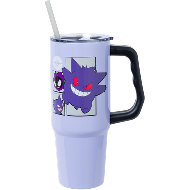 Pokemon: Gengar Evolution - Stainless Steel Tumbler w/ Handle & Reusable Straw (30oz)、Silver Buffalo、kayou