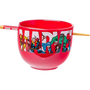 Marvel Comics: Avengers Retro Characters - Ceramic Ramen Bowl w/ Chopsticks (20oz)、Silver Buffalo、kayou