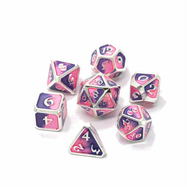 Metal Polyhedral Spellbinder Dice Set - Fae Queen (Platinum Pink