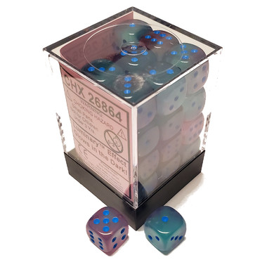 Chessex Gemini 16mm D6 Gel Green-Pink/Blue Luminary Dice Block (12 dice) main image 0