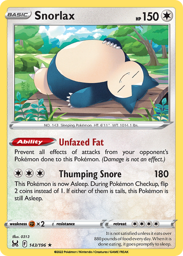 Carta Pokémon Rara Snorlax Nr 143