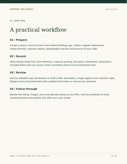 Sample seller listing worksheet