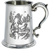 Pewter Tankard 1 Pint Shooting Scenes on Both Sides and Antique Handle