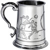Pewter Tankard 1 Pint with Soccer Scenes on Both Sides and Antique Handle