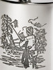 6oz Pewter Hip Flask With Fishing scene embossed on front and back Kidney Shaped Flask Bright Polished Finish Made in the UK