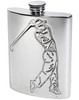 6oz Pewter Hip Flask With Golfer Driving Scene embossed on front and back Kidney Shaped Flask Bright Polished Finish Made in the UK