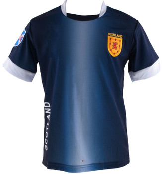 Kids Scotland Scottish Football T-Shirt Top Navy White Lion Rampant Badge 9-10-years