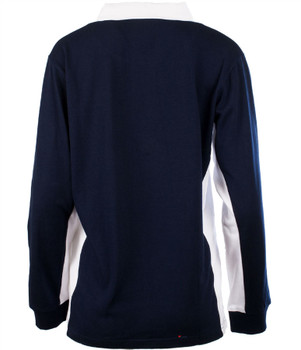 Ladies New Contrast Style Rugby Shirt Long Sleeve In Navy Size Small