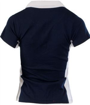 Ladies New Contrast Style Rugby Shirt Short Sleeve In Navy Size Medium