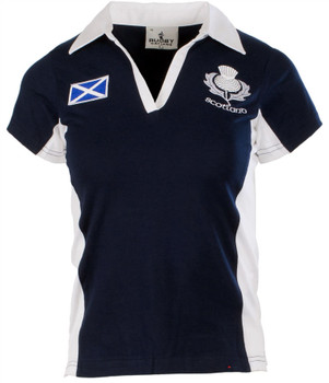 Ladies New Contrast Style Rugby Shirt Short Sleeve In Navy Size Small