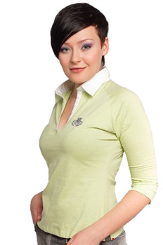 Ladies Skinny Fit Style Rugby Shirt With Thistle Logo In Pistachio Size Small