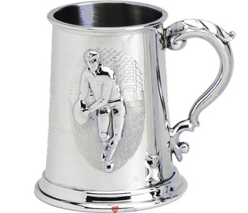 Pewter Tankard Embossed Rugby Union and League Scene Ornate Handle Ideal Gift