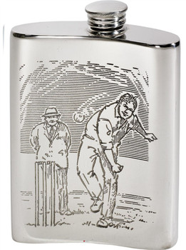 6oz Cricket Scene Kidney Flask* 6oz Cricket Scene Kidney Flask*