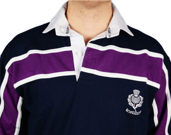 Scottish Rugby Shirt Purple Stripe Long Sleeve Navy Scottish Rugby Shirt Purple Stripe Long Sleeve Navy