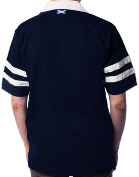 Mens Rugby Shirt Scotland 2 Stripe Short Sleeve Navy