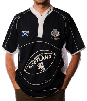 Rugby Shirt Short Sleeve Navy White Cool Collar Saltire Badge
