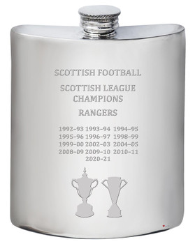 RANGERS F.C. Scottish Division One & Premiership Titles 6oz Pewter Hip Flask