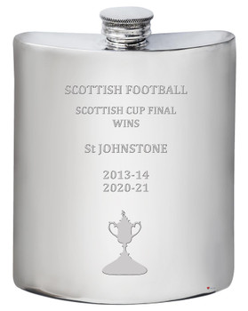 St JOHNSTONE Scottish Cup Total Wins History 6oz Pewter Hip Flask Gift